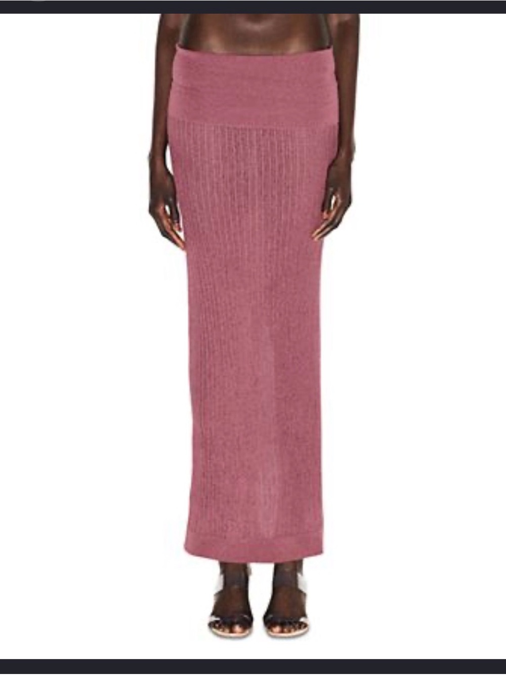 SKIMS Sheer Knit Fold Over Maxi Skirt Pink Ribbed Bodycon Medium